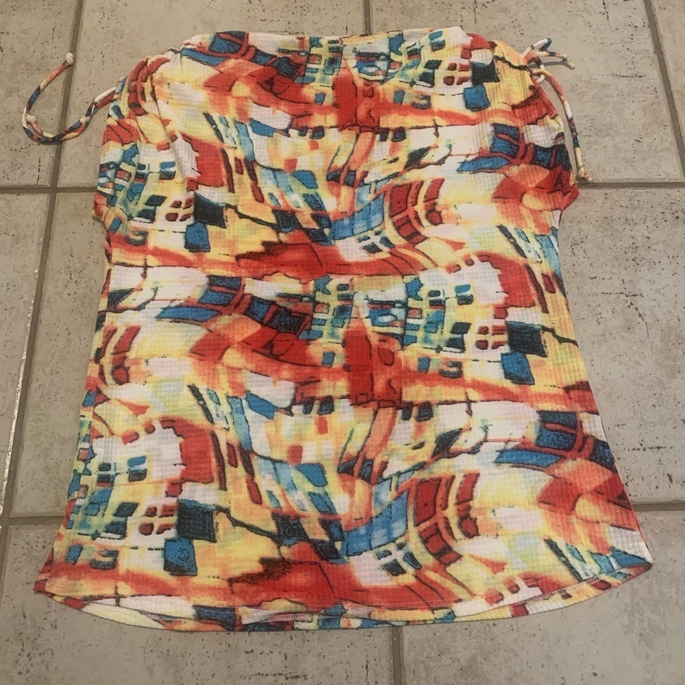 💜 Mandee Abstract Print Tie-Shoulder Blouse - Size M - Picture 2 of 6